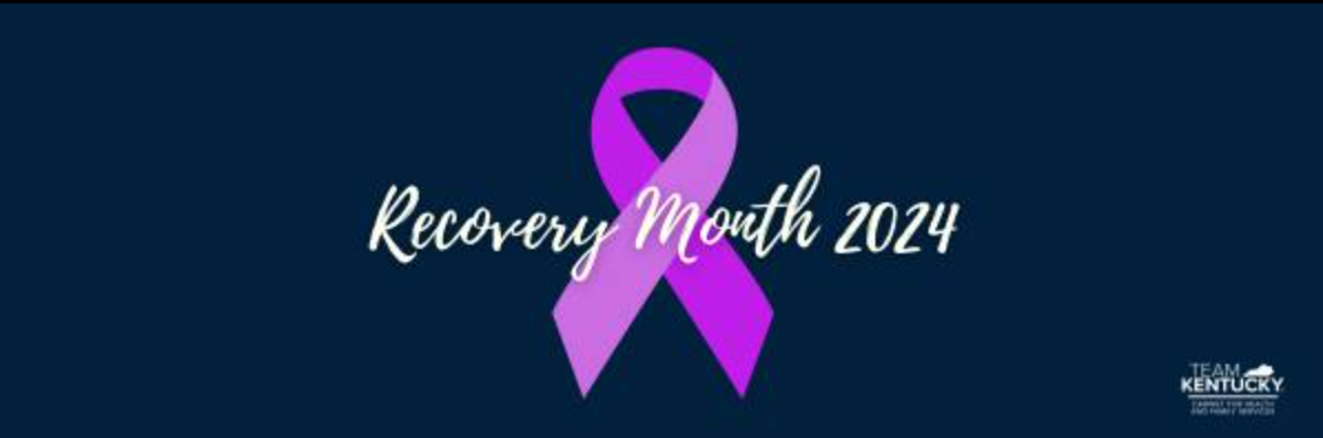 Recovery Month 2024 on Navy background with purple ribbon