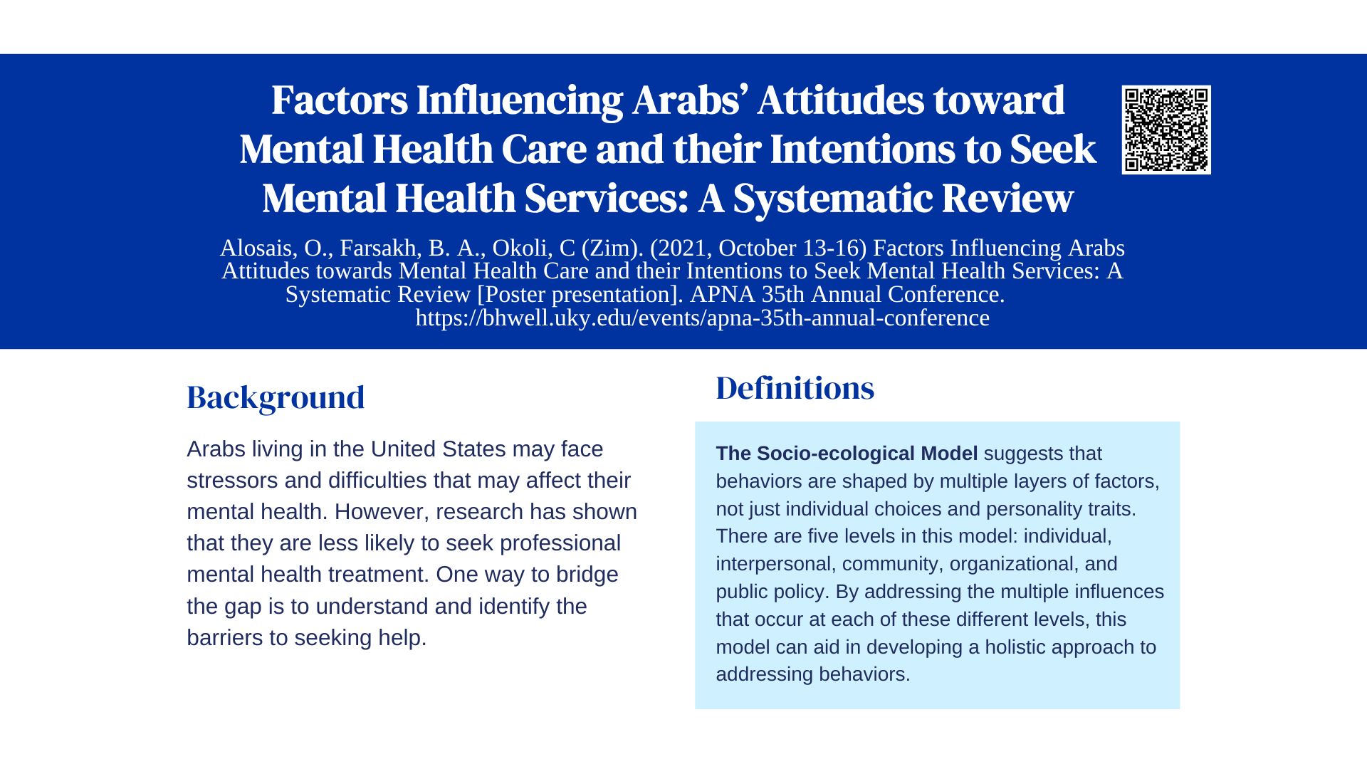 Factors Influencing Arabs’ Attitudes toward Mental Health Care and their Intentions to Seek Mental Health Services: A Systematic Review