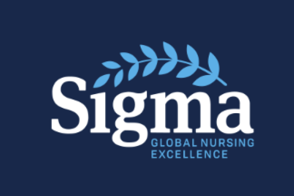 navy blue with light blue font saying sigma and a white laurel branch