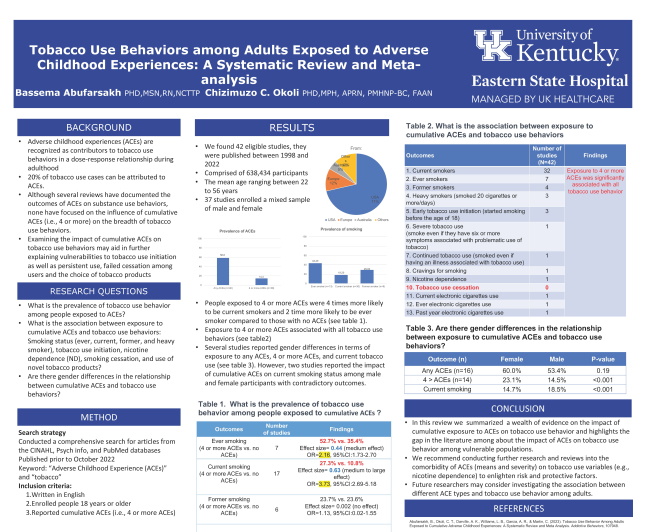 Tobacco Use Behaviors among Adults Connecting with Adverse Childhood Experiences: A Systematic Review and  Meta-Analysis Bassema Abu-Farsakh  