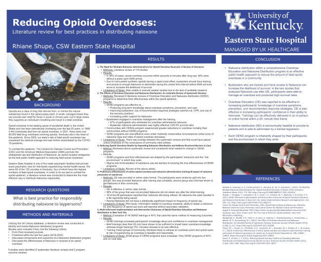 Reducing Fatal Opioid Overdoses: An effective brief intervention to reduce community opioid overdose mortality rates Rhiane Shupe