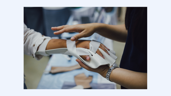 photo of occupational therapy patient with hand brace